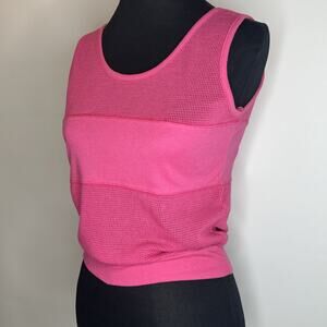 Vintage 80s Hot Pink Cropped Top Tank Sz S Semi Sheer Pin Holes Barbie Fairy